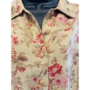 MATCH vintage Linen dress original tea stained floral  made in USA short sleeves
